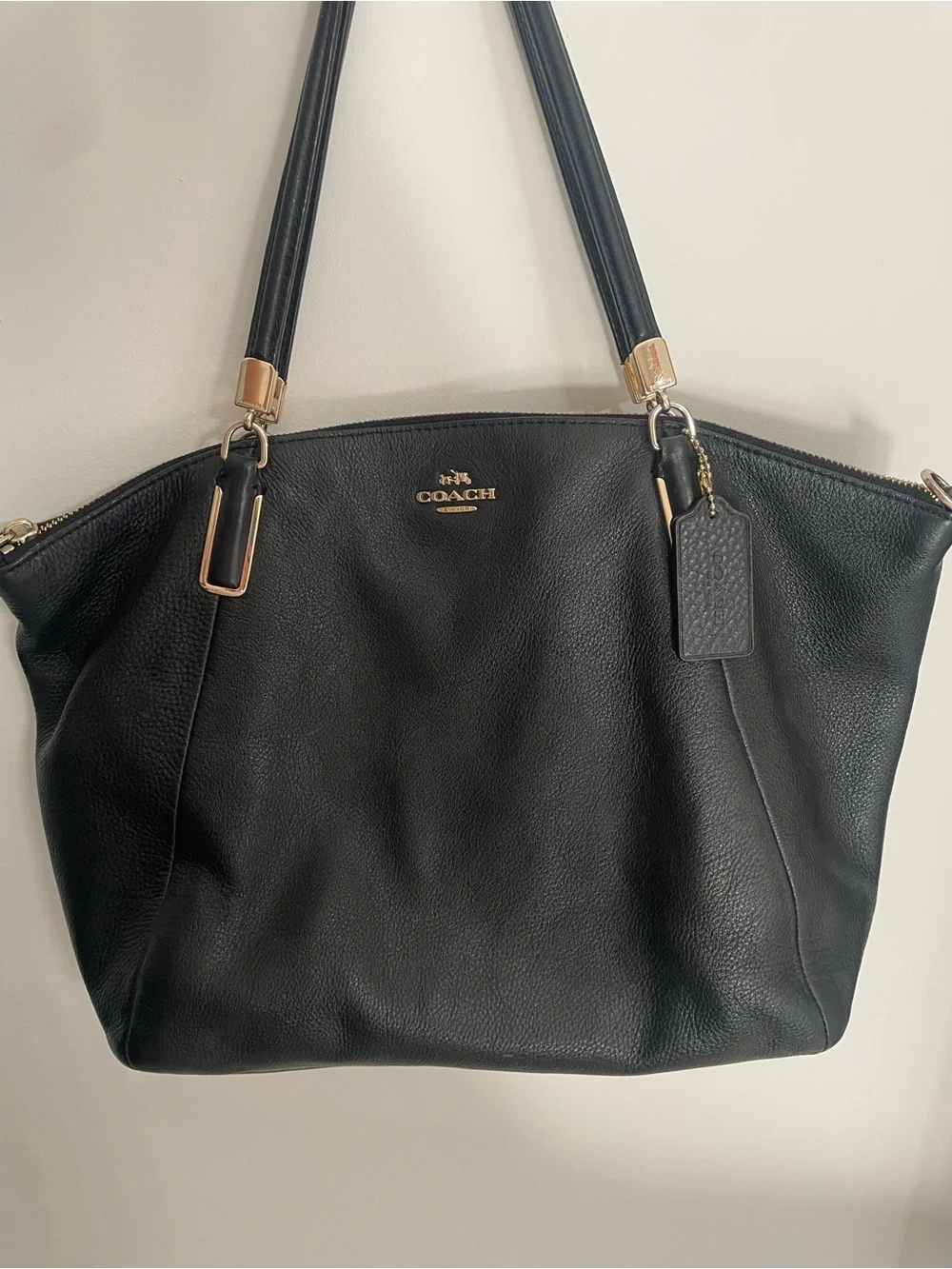 Coach Black Pebble Leather Shoulder Bag with Gold Hardware